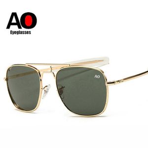 Солнцезащитные очки 2021 Модные авиация Мужчины дизайнер бренд Американская армия военная оптическая стаканы AO Sun для мужчин UV400 247U