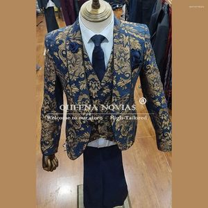 Abiti da uomo navy vintage jacquard uomini per matrimonio pantaloni giubbotto da lana a scialle taglie forti