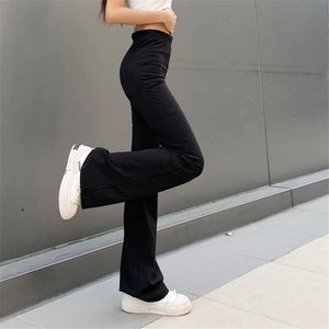 Women's Pants Capris Fully matched womens fashionable elastic waist black flash pants solid color high waist wide leg Trousers casual Hipster street clothingL2405