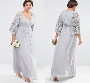 New Arrival Plus Size Bridesmaid Dresses With Lace Sleeves V Neck ALine Prom Dress Ankle Length Chiffon Evening Gowns3434570