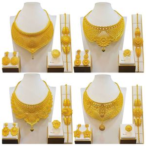 Gold Plated Necklace Earrings Dubai Women's Four Piece Jewelry Set