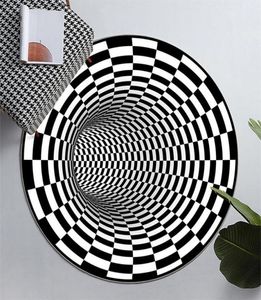 Mattor 100 cm matta för vardagsrum rund svartvitt 3D -fällmönster mattan golvmatta area badrum hem dekoration carpets3174036