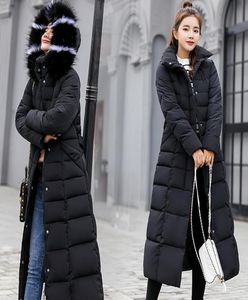 여자 039S 다운 파카 2021 겨울 재킷 따뜻한 패션 보우 벨트 모피 칼라 코트 긴 드레스 두께 8797907