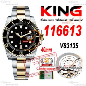 Vendita 11661 VS3135 MENS AUTOMATIC MENS KING 40 BEZEL CERAMICA GOLLO GOLLO TUOI TONE CHARAL BLACO BLACO 904L Custodia in acciaio e braccialetto Super Edition Same scheda seriale RELOJ PureTime