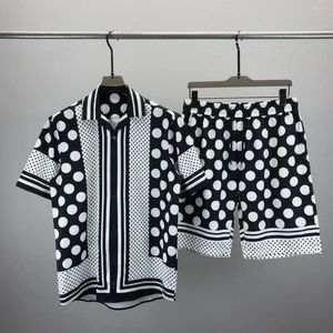 Herren lässige Hemden 2024 Sommer Kurzarm Shorts Anzug für Männer Vintage Schwarz-Weiß-Polka-Dot-Druck Hawaiian Strand Hochqualität