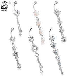 Navel Rings Bohemia Long Dangle Belly Button Rings Surgical Steel Crystal Navel Rings Belly Piercings Nombril Ombligo Women Men Body Jewelry d240509