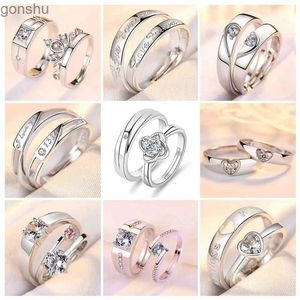 Paarringe 2pcs Einfache leichte luxuriöse Zirkon Paar passende Ring Womens Open Verstellbarer Ring Hochzeitstag Juwely Geschenk WX