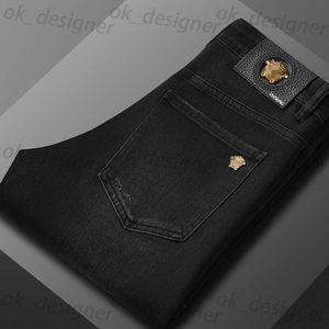 Projektant dżinsów męskich jesień Nowe dżinsy Elastyczne szczupłe stopy Fit Wysoka jakość Czarna