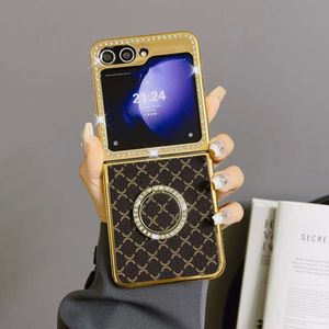 Geeignet für Samsung ZIP5 Telefon elektropliertes Wasser Diamant Trendy Plaid Ringhalterung, neuer Abklappbildschirmschutzgehäuse