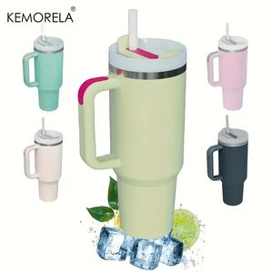 Personlig 887 ml tumlare med handtag lock halm 40oz rostfritt stål vatten flaska vakuum termos cup rese bil kaffemugg 240508