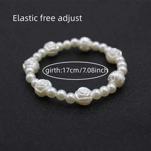 Wedding Bracelets Imitation Pearl Beads Rose Flower Free Adjust 18cm Girth Elastic Bracelet for Women Jewelry Accessory Wedding Girlfriend Gift