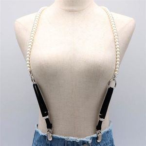 Fashion suspenders women High Quality pearl Leather belts Suspenders male Adjustable 3 metal Clip Belt Strap sexy Suspenders 220509 197W