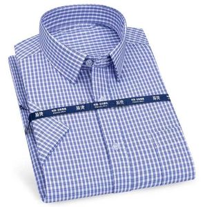 Men's Dress Shirts Mens Short Sleeve Shirt Business Casual Classic Plaid Striped Checked Male Social Dress Shirts Purple Blue Beach Quality Shirts d240427