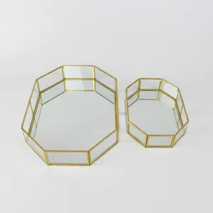 Pudełka do przechowywania domowe kuchenne taca szklana złota prosta biżuteria Dekoracja kosmetyczna Retro Herbata miedziana