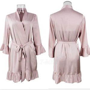 Women's Robe Sexy Flare Sleeve Kimono Gown Women Wedding Robe Silk Rayon Home Dress Elegant Ruffle Sleepwear Cozy Nightgown Intimate Lingerie