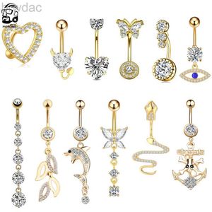 Navel Rings 14G Gold Color Butterfly Crystal CZ Belly Button Ring Stainless Steel Flower Snake Heart Belly Ring Piercing Ombligo Jewelry 1PC d240509