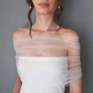 Wraps Jacken Frauen plissierte Tulle Sheer Wrap Hochzeit Braut von der Schulter gestohlen eleganten formellen Schal mit Knopf Elfenbein Anpassung 232p