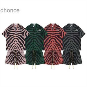 Trendy Brand Rhude Zebra Print Letter Embroidery Casual Short Sleeved Shirt Set for Men and Women High Street Shorts