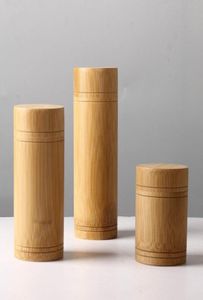 Bambu förvaringsflaskor burkar trä små lådor containrar handgjorda för kryddor te kaffe socker får med lock vintage2470266