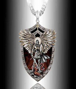 Utsökta Fashion Warrior Guardian Holy Angel Saint Michael Pendant Necklace Unique Knight Shield Necklace Jubileumsgåva G12064848493