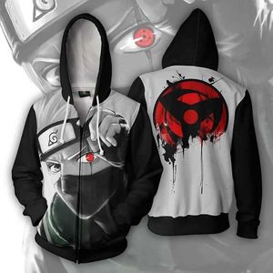 T-shirts New 3D animated Naruto zippered sweater role-playing animated edge digital printed hooded cardigan suitable for adults and childrenL240509