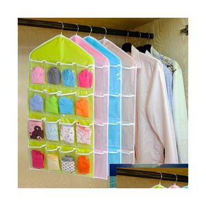 Storage Boxes Bins Portable 16 Grid Closet Mti-Role Hanging Bag Socks Bra Underwear Rack Hanger Organizer Box Wall-Mount Drop Deli Dhvhp