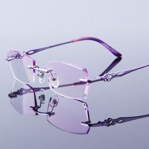 Sunglasses Women Reading Glasses Rimless Frame Purple Female Hyperopia High Clear Lens Frameless Ladies For Elderly Presbyopic Eye 237Y