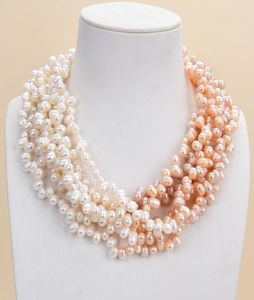 Guaiguai Biżuteria 7 Strands Topdled White Rice Pearl Naszyjnik dla kobiet Real Gems Stone Lady Fashion Jewellery6263713