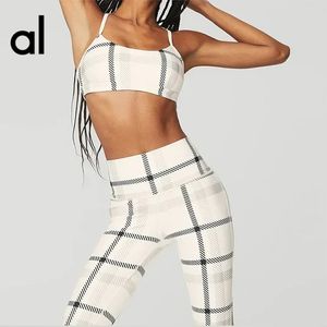 Al Yoga Set Women Breast Mat Yoga ActiveWear Sportswear Plaid Print Advanced Sense Fitness Yoga Set