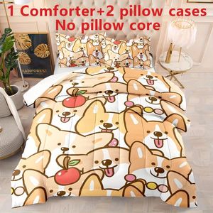 Zestawy pościeli 3PCS Kawaii Dog Print Pokonter zestaw dla dziewcząt Teens Boys Soft Wygodne sypialnie pokój gościnny