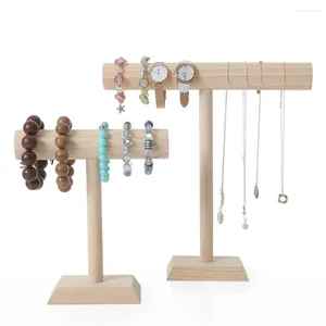 Jewelry Pouches Portable Wooden Bracelet Chain T-Bar Rack Display Stand For Bangle Watch Necklace Home Organization Holder Showcase