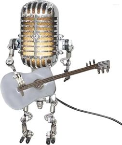 Bordslampor Retro Microphone Robot Lamp Spela Guitar Desk Led Craft Lighting Office Hem Bedroom Bar and Restaurant Decoration
