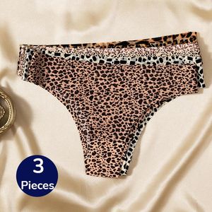Kvinnors trosor Trowbridge 3st/Set Fashion Leopard Bikini Sexiga Thongs sömlösa underkläder Satin underkläder sport fitness g-strängar