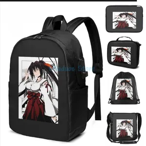 Zaino con stampa grafica divertente Akeno USB Charge Men Borse da donna Bag Bag Travel Laptop