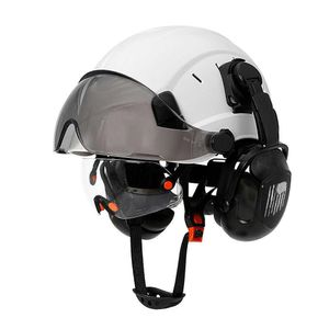 Taktiska hjälmar CE -konstruktionssäkerhetshjälm med visir inbyggda Goggle Earmuffs för ingenjör Hard Hat Ansi Industrial Work Cap Han dh5to