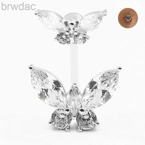 Anéis de umbigo 925 Sterling Silver Belly Piercing Button Ring moda Moda Butterfly Style CZ Ring Jewelry 1pc For Women D240509