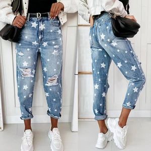 Women's Jeans 2024 Spring Boyfriend Woman Slim Hole for Ladies con pantaloni blu casual blu casual a cinque punte strappati