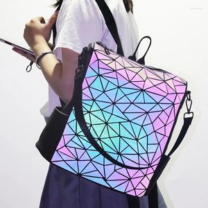 Backpack Women Women Geométrico Luminous School Bag Teenage Girl ombro Laptop