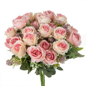 Dekorativa blommor Silk Rose Artificial Flower for Christmas Garden Wreath Home Table Vase Wedding Bridal Bouquet Decoration Diy Present Box S