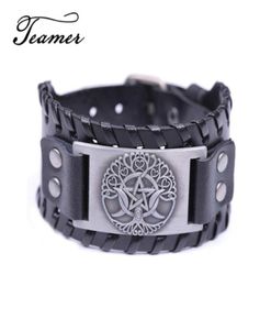 Charm Bracelets Teamer Brand łatwa klamra szerokie skórzane drzewo życia Triple Moon Bogini Bransoletka Pentagram Wiccan Amulet Mteen Bang4249321