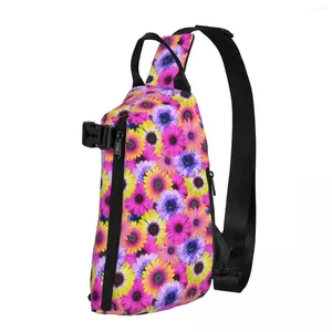 Backpack African Daisy Chest Bags Men Pink Purple Floral Print Shoulder Bag Cute Phone Crossbody Bicycle Outdoor Sling