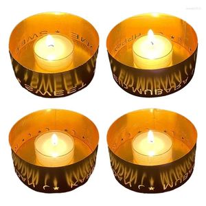 Titulares de vela Eid Mubarak Metal Holder Iron Art Hollow Out Letters Projeção Candlestick Tealight Cup de mesa de mesa vintage decoração