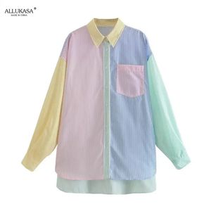 Allukasa donne a contrasto di moda a contrasto a strisce Smock Smock Blouse Office Sturbie Chave Chaved Shirts Chic Blusas Tops 240507