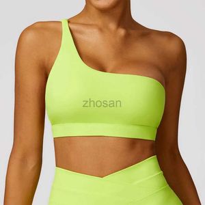 Aktive Unterwäsche Frauen One Schulter Sport Bras Yoga Top Weste Hochschockdicht schnell trocknend Yoga Fitnessstudio Fitness Unterwäsche Ladies Sportswear D240508