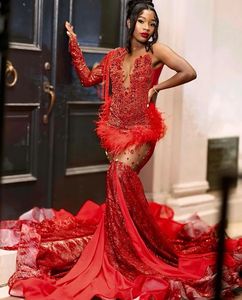 2024 Czerwone cekinowe sukienki na studniówkę kryształowe mermaid wieczorne suknie dhinstones czarne dziewczyny formalne stroje imprezowe