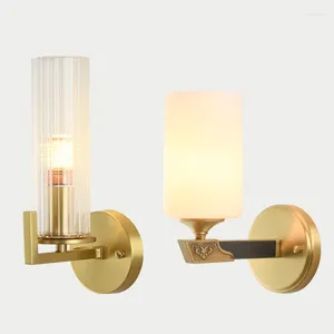 Wall Lamp And Luxury Single-Headed All-Copper American Study Bedroom Bedside Double-Headed Pure Copper Glass