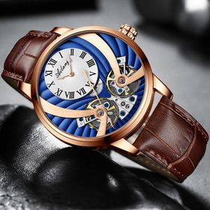 Wristwatches Men's Mechanical Watch Automatic Stainless Steel Blue Dial Double Tourbillon Sports Waterproof Luminous AILANG 8821 190Y
