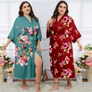 Frauenrobe Loose Kimono Kleid Print Blume Bademant