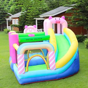 Tragbares aufblasbares Schloss für Reisen und Aufbewahrung für Kinderpartys Hinterhof Unterhaltung Türsteher Slide Combo Jumping Jumper Bounce House Fun Toys Pink Piggy Theme