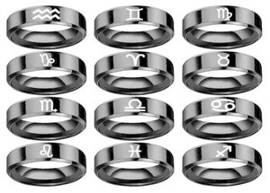 12 Zodiac Ring Aries Oxe Gemini Cancer Virgo Libra Scorpius Skytten Capricornus bröllop rostfritt stål ringar smycken9718642